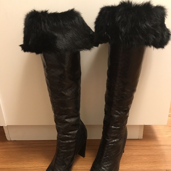 Vintage Snakeskin Brown Over The Knee Boots